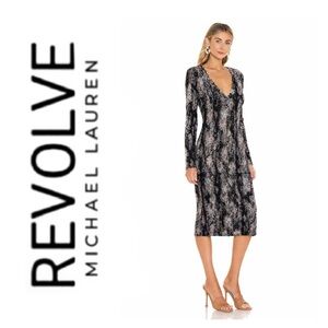 NWT Revolve x Michael Lauren Black Snake Print Rivera V-Neck Midi Jersey Dress